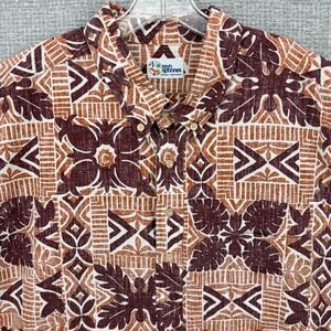 Vtg Y2K Reyn Spooner Sz 3XL Hawaiian Popover Kloth Rust Brown Geo Tribal Floral